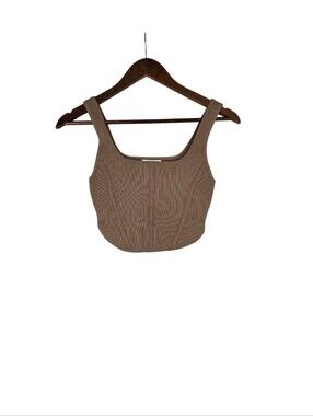 Aritzia Babaton Sculpt Knit Bustier Tank Crop Brown Square Neck Size Small